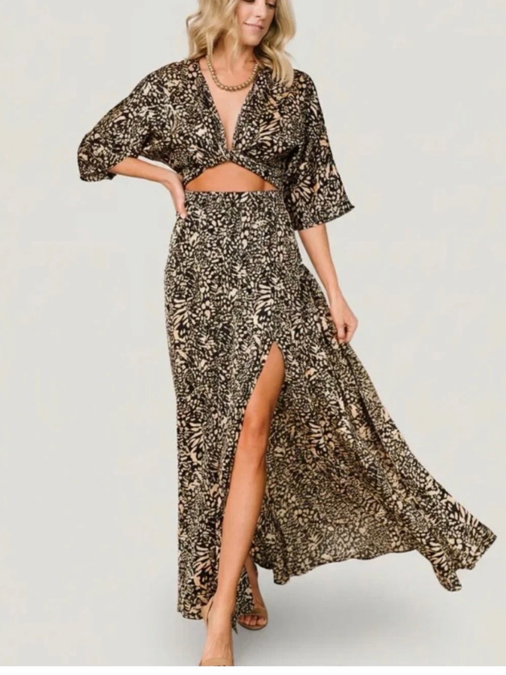 Baltic Born Morlana Maxi Dress Black Tan Print NEW Size XL